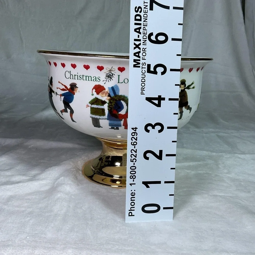Charles Wysocki Christmas Love 2000 Pedestal Compote Bowl Teleflora Holiday VTG